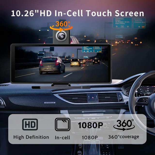 Alt view image 7 of 7 - 10 Inch Wireless Apple CarPlay & Android Auto Screen for Car 4K Dash Cam,Ultra-Light Touchscreen, IP68 1080P Backup Camera, GPS Navigation, Voice Control, Mirror Link