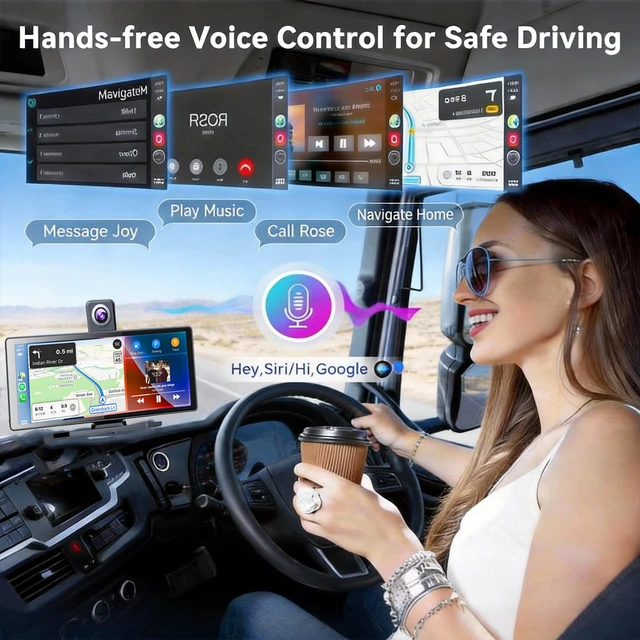 Alt view image 5 of 7 - 10 Inch Wireless Apple CarPlay & Android Auto Screen for Car 4K Dash Cam,Ultra-Light Touchscreen, IP68 1080P Backup Camera, GPS Navigation, Voice Control, Mirror Link