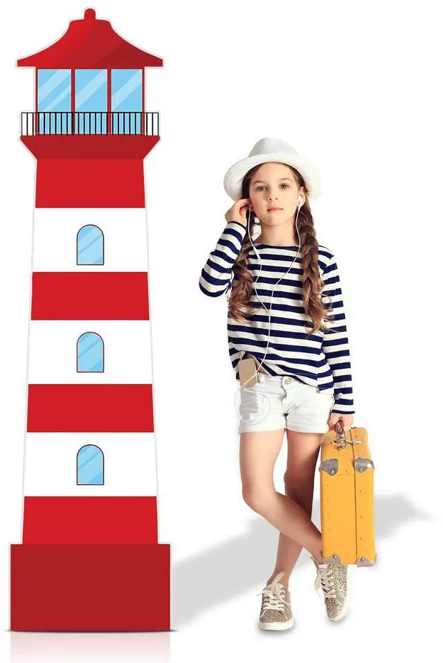 Main image of 5.25 FT Lighthouse Cardboard Cutout for Coastal Nautical Party Outdoor | Let Your Light Shine VBS Decorations Nautical Party Cardboard Cutouts Stand up Lighthouse Photo Booth Backdrop