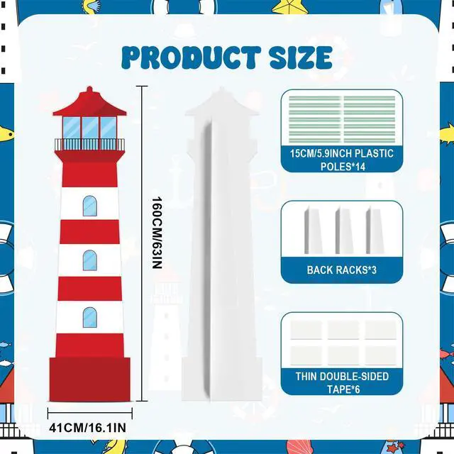 Alt view image 2 of 7 - 5.25 FT Lighthouse Cardboard Cutout for Coastal Nautical Party Outdoor | Let Your Light Shine VBS Decorations Nautical Party Cardboard Cutouts Stand up Lighthouse Photo Booth Backdrop