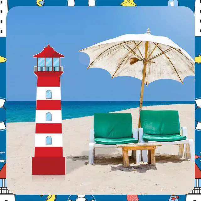 Alt view image 6 of 7 - 5.25 FT Lighthouse Cardboard Cutout for Coastal Nautical Party Outdoor | Let Your Light Shine VBS Decorations Nautical Party Cardboard Cutouts Stand up Lighthouse Photo Booth Backdrop