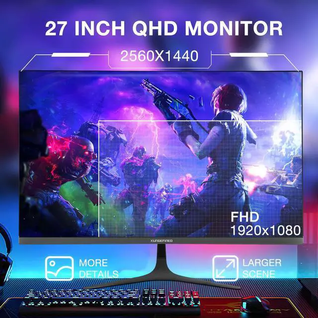 Alt view image 2 of 7 - 27 inch 1440P Gaming Monitor, 200Hz/144Hz Fast IPS 2K Computer Monitor with Speaker, Free-Sync & G-SYNC, 125% sRGB, HDR10, HDMI x2, DisplayPort x2, Compatible with Switch/Xbox/PS5, VESA Mountable