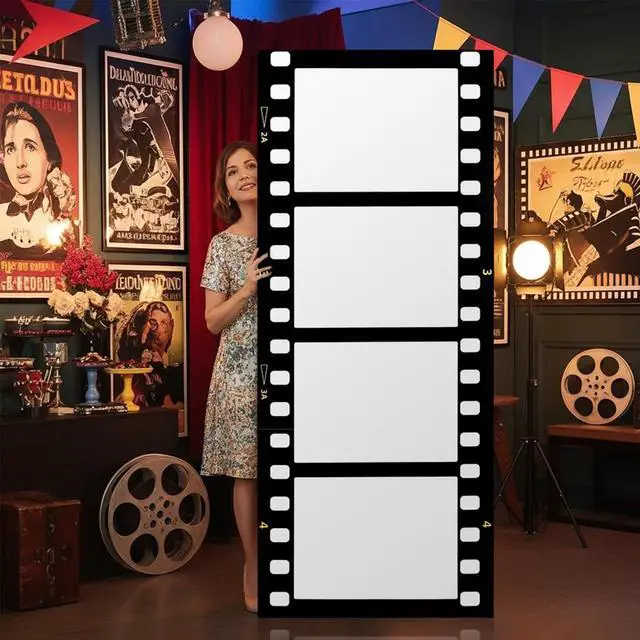 Main image of 6 ft Extra Large Movie Night Photo Booth Strip Frame, DIY Movie Theater Photo Frame Camera Action Party Decoration Film Strip Reel Backdrop for Film Night Party Supplies(Straight)