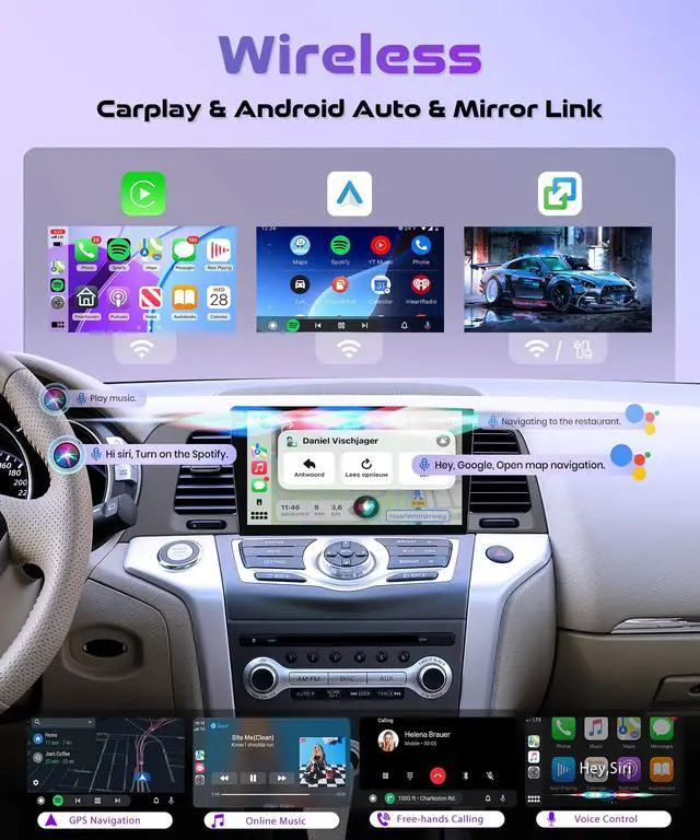 Alt view image 2 of 7 - 4G+128G for Nissan Murano 2008-2014 Android Car Radio, Car Stereo Wireless Carplay Android auto GPS WiFi 9'' Touchscreen Mirror Link HiFi Bluetooth FM/RDS Radio + Rear Camera