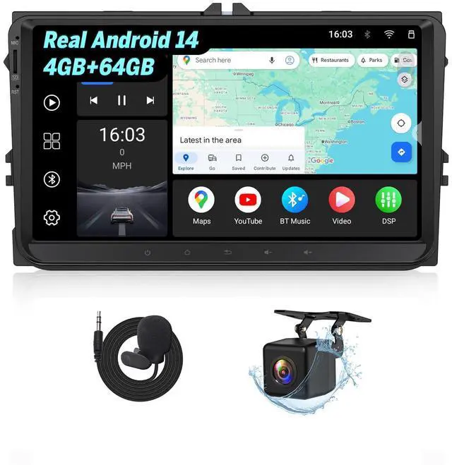 Main image of 4+64G Car Stereo for Golf Passat SEAT Skoda MK5/MK6 | Android 14 9'' CarPlay Android Auto Touchscreen Headunit DSP DSP digital sound processing, Bluetooth, swc, fits Volkswagen