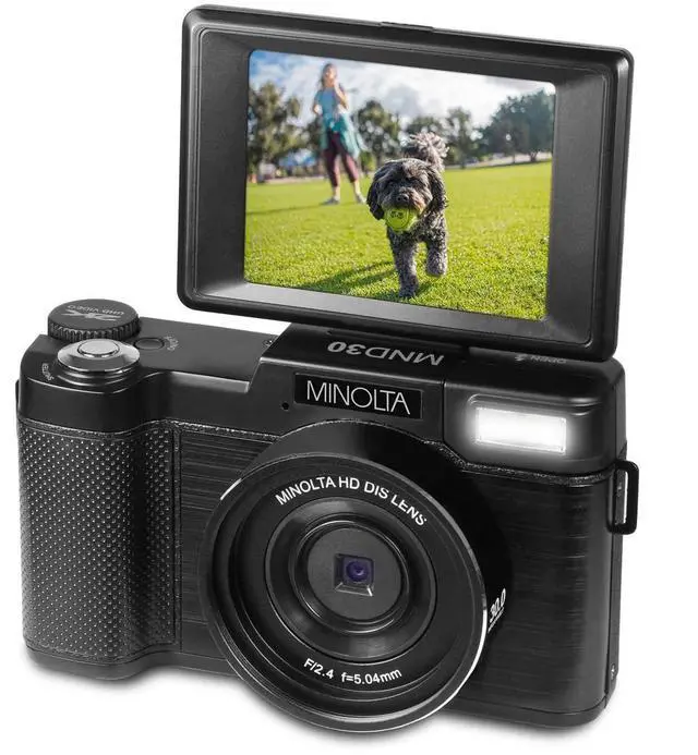 Alt view image 2 of 7 - 30MP Digital Camera 2.7K Ultra HD Video, 3-inch 180° LCD Screen, Face Detection, Anti-Shake, 9 Scene Modes, Photo Burst, Panorama, CMOS Sensor, 32GB Card (Black)
