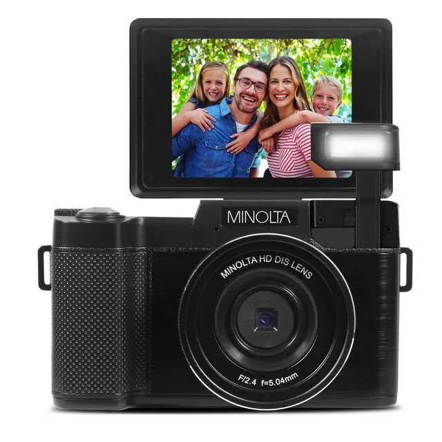 Alt view image 3 of 7 - 30MP Digital Camera 2.7K Ultra HD Video, 3-inch 180° LCD Screen, Face Detection, Anti-Shake, 9 Scene Modes, Photo Burst, Panorama, CMOS Sensor, 32GB Card (Black)