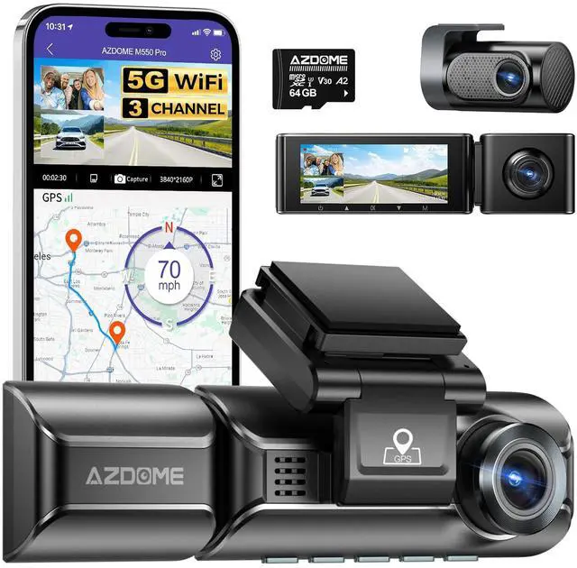 Main image of M550 Pro 3CH Dash Cam 4K - 5G WiFi, 3.19" Screen IR Night Vision - 24H Parking Mode - 3-Channel Dash Cam - Wide-Angle Coverage - Collision Detection - Built-in GPS - Adjustable Camera Lens