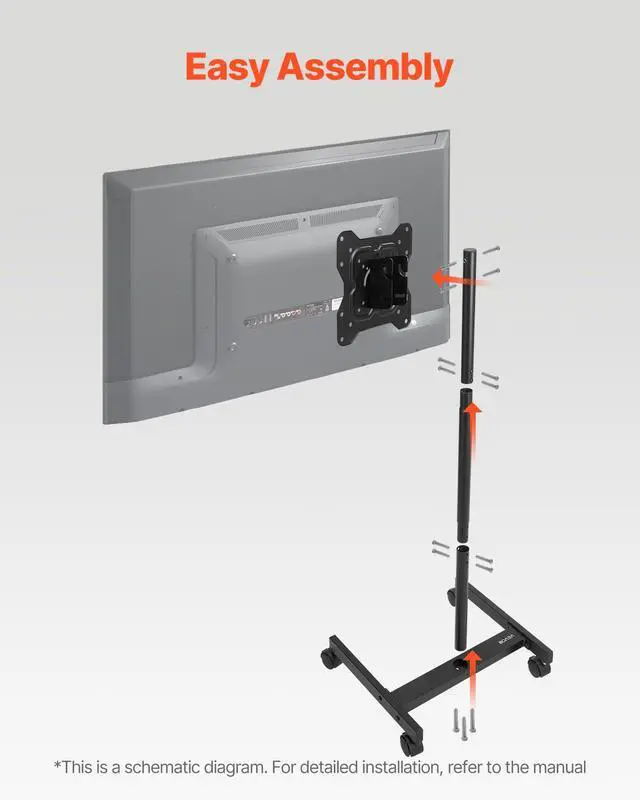 Alt view image 6 of 7 - Rolling TV Stand, Mobile TV Cart for 17-55 Inch Screens, Portrait to Landscape, Portable TV Stand with Wheels Holds up to 44 lbs for Living Room, Bedroom, Office, Outdoor, Max VESA 200x200mm