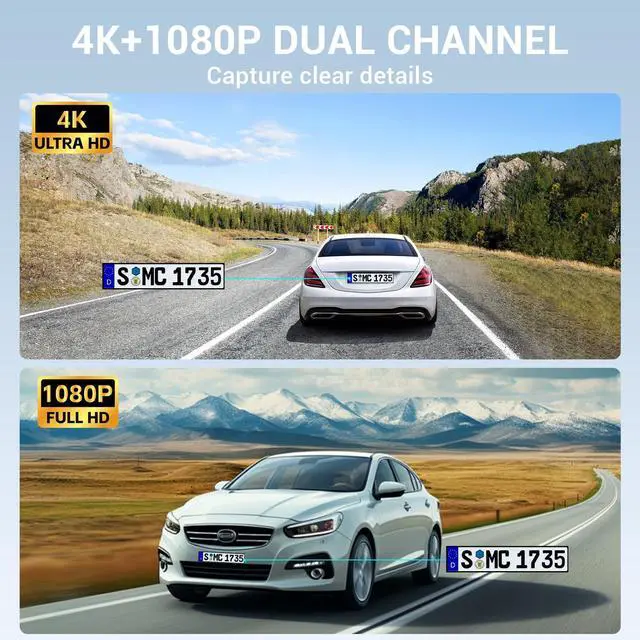 Alt view image 2 of 7 - 4K Rear View Mirror Camera, 10" Mirror Dash Cam Front and Rear | Free 64GB Card, Full Touch Screen with 1080P Backup Camera for Car with Reverse Assist,WiFi,APP,Night Vision,Parking Monitor