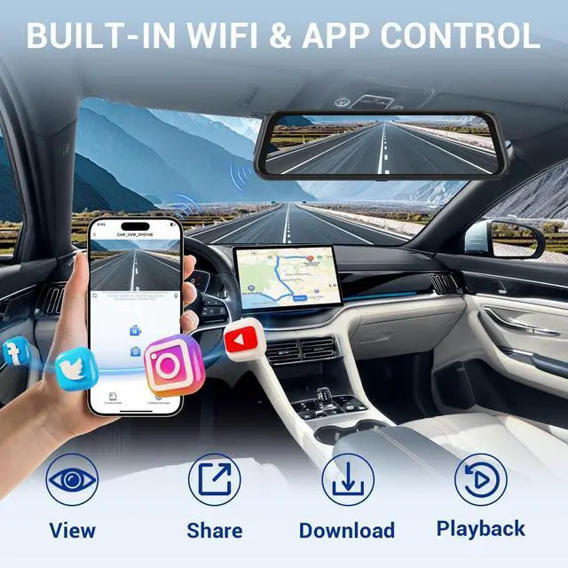Alt view image 3 of 7 - 4K Rear View Mirror Camera, 10" Mirror Dash Cam Front and Rear | Free 64GB Card, Full Touch Screen with 1080P Backup Camera for Car with Reverse Assist,WiFi,APP,Night Vision,Parking Monitor