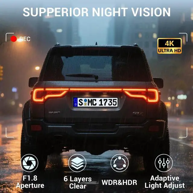 Alt view image 5 of 7 - 4K Rear View Mirror Camera, 10" Mirror Dash Cam Front and Rear | Free 64GB Card, Full Touch Screen with 1080P Backup Camera for Car with Reverse Assist,WiFi,APP,Night Vision,Parking Monitor