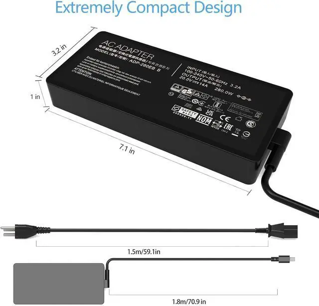 Alt view image 5 of 7 - 280W 20V 14A Rectangle Connector Charger A22-280P1B ADP-280EB F Compatible with Asus Strix G18 G16 G815 G615 G815LP G815JPR G615LP G615JPR G615LR G815LR G615LW G815LM G615LM Gaming Laptop Adapter