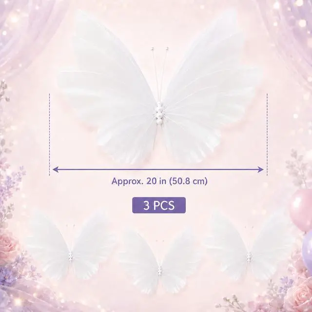 Alt view image 2 of 6 - Giant Butterfly Decorations 3PCS, 20" Big Butterfly Decorations Party Giant, Large Butterflies Decor for Valentines Day, Wedding, Birthday, Banquet Decor (White)