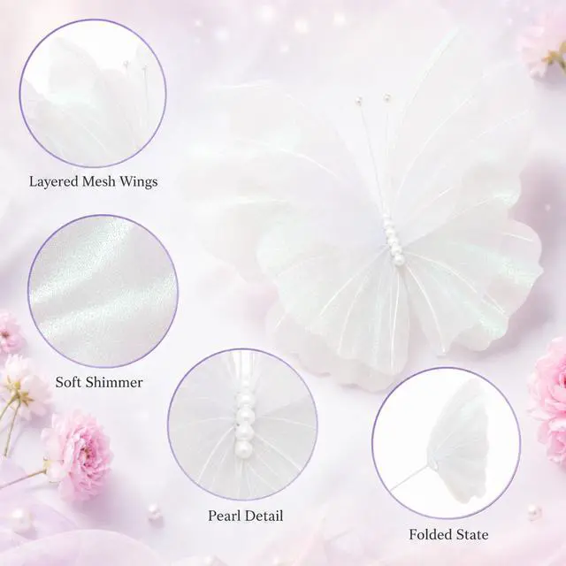 Alt view image 3 of 6 - Giant Butterfly Decorations 3PCS, 20" Big Butterfly Decorations Party Giant, Large Butterflies Decor for Valentines Day, Wedding, Birthday, Banquet Decor (White)