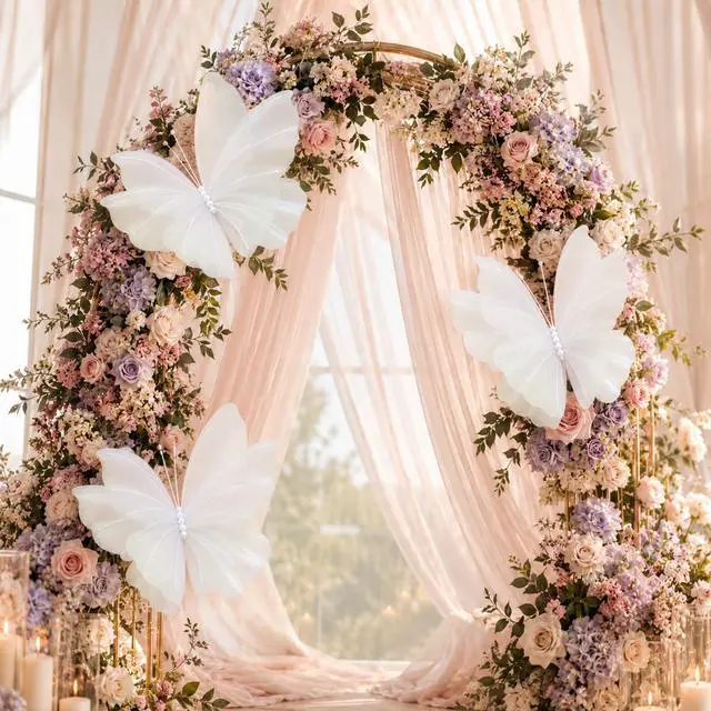 Alt view image 4 of 6 - Giant Butterfly Decorations 3PCS, 20" Big Butterfly Decorations Party Giant, Large Butterflies Decor for Valentines Day, Wedding, Birthday, Banquet Decor (White)