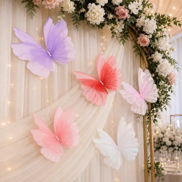 Alt view image 5 of 6 - Giant Butterfly Decorations 3PCS, 20" Big Butterfly Decorations Party Giant, Large Butterflies Decor for Valentines Day, Wedding, Birthday, Banquet Decor (White)