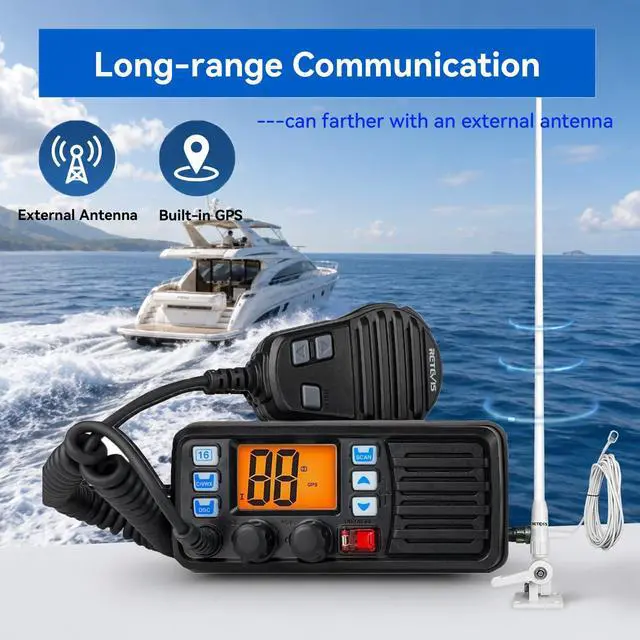 Alt view image 6 of 7 - RM20 25W Fixed Mount Marine Radio, IP67 Built-in GPS DSC Loud Audio | Offshore Fishermen, Charter Boat Captains, 110dB Speaker, NOAA Weather Alert, 88 Global Channels, Vibration Drainage, 3-Watch