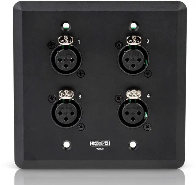 Main image of SoundTools WallCAT Female XLR Black 4 Channel XLR Wall Plate | Shielded CAT5/6/7 Cables Supports Analog Audio AES3 DMX and Intercom No Solder Installation with Durable Aluminum Finish
