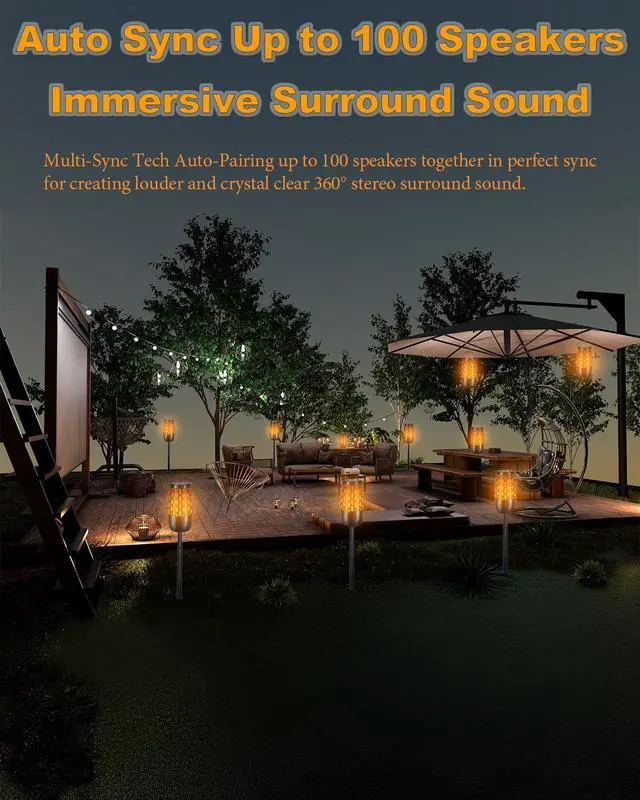 Alt view image 5 of 7 - Upgraded Outdoor Bluetooth Speakers Waterproof, 10 Watt Surround HD Sound Multi-Sync Auto-Pairing up to 100 Speakers, Cool Gadgets Gifts for Men, Outdoor Speaker with Light for Patio Party (2 Pack)
