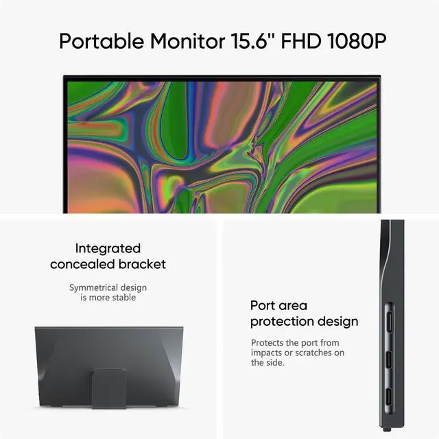 Alt view image 5 of 7 - New! Portable Monitor 15.6'' FHD 1080P -Gaming Ultra-Slim Portable Laptop Monitor with Kickstand & Speakers - IPS Display for PC, MAC, Phone, Xbox, PS5 - USB C & HDMI Connectivity