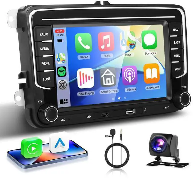 Main image of 4G+64G Car Stereo for VW Passat Jetta MK5 MK6 Tiguan Golf Polo Seat Wireless Carplay/Android Auto Android Car Radio,7 Touch Screen GPS WiFi Bluetooth FM/RDS SWC USB/Type-C+Backup Camera