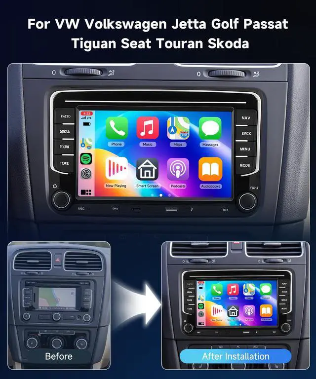 Alt view image 3 of 7 - 4G+64G Car Stereo for VW Passat Jetta MK5 MK6 Tiguan Golf Polo Seat Wireless Carplay/Android Auto Android Car Radio,7 Touch Screen GPS WiFi Bluetooth FM/RDS SWC USB/Type-C+Backup Camera