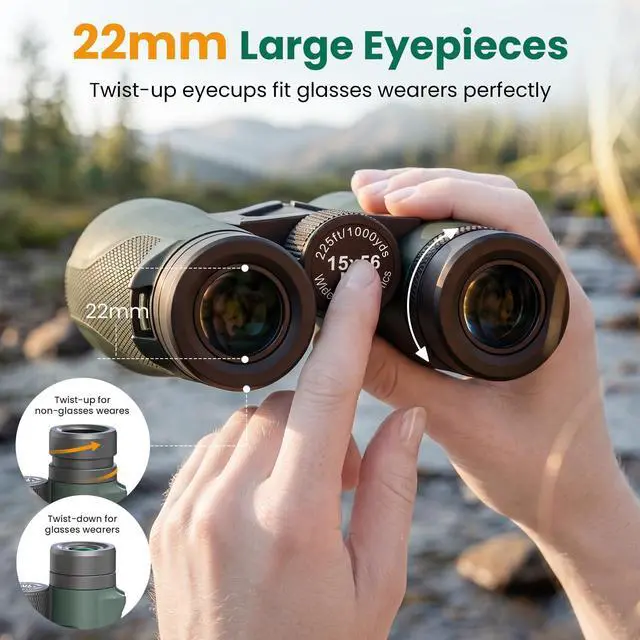 Alt view image 3 of 7 - 15x56 Binoculars for Adults High Powered - Professional BAK4 FMC Optics for Bird Watching, Stargazing, Hunting, Travel & Cruise - 22mm Large Eyepiece for Wide View & Eye Comfort - Green