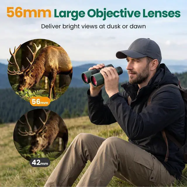 Alt view image 4 of 7 - 15x56 Binoculars for Adults High Powered - Professional BAK4 FMC Optics for Bird Watching, Stargazing, Hunting, Travel & Cruise - 22mm Large Eyepiece for Wide View & Eye Comfort - Green