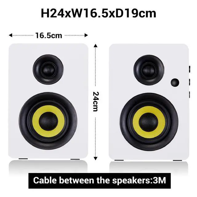Alt view image 2 of 7 - SW206 80W 2.0 Active Bookshelf Speakers, Dual-Mode Creator & Music | 4" Carbon Fiber + 25mm Silk Dome, 24bit DAC, 6.35mm TRS Balanced + (Optical/Coaxial/AUX/USB/BT) Inputs, MDF, (Pair, White)