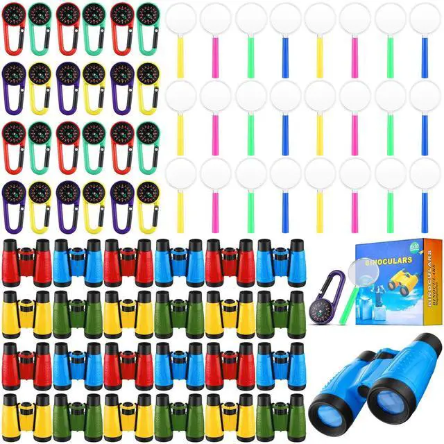 Main image of 24 Pack Christmas Kid Mini Binocular Compass Magnifying Glass Set for 3-12 Years Boy Girl Toddler Gifts Small Compact Telescope Binocular for Bird Watching Outdoor Camping Hiking Exploring