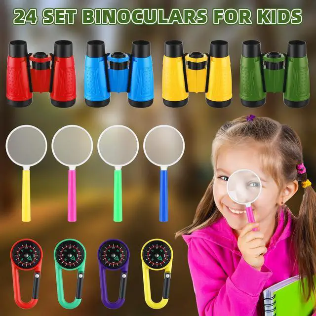 Alt view image 2 of 7 - 24 Pack Christmas Kid Mini Binocular Compass Magnifying Glass Set for 3-12 Years Boy Girl Toddler Gifts Small Compact Telescope Binocular for Bird Watching Outdoor Camping Hiking Exploring