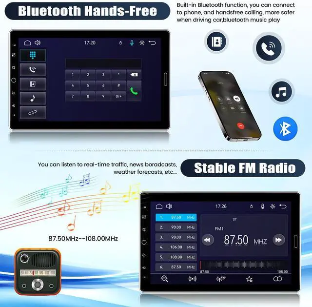 Alt view image 4 of 7 - 10.1 Inch Single Din Car Radio Stereo with Wireless CarPlay&Android Auto, Detachable Touch Screen Radio with Mirror Link AM/FM Radio Bluetooth EQ Audio SWC+Backup Camera+MIC