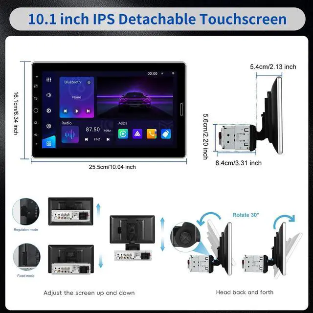Alt view image 7 of 7 - 10.1 Inch Single Din Car Radio Stereo with Wireless CarPlay&Android Auto, Detachable Touch Screen Radio with Mirror Link AM/FM Radio Bluetooth EQ Audio SWC+Backup Camera+MIC