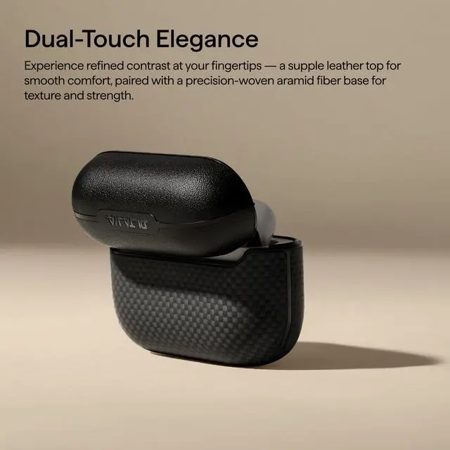 Alt view image 2 of 7 - for AirPods Pro 3 Case MagSafe, Leather & Aramid Woven, Black | Slim-Fit Shockproof Protective AirPods Pro 3 Case Cover, Compatible with MagSafe, Premium Leather & Aramid Fiber Woven