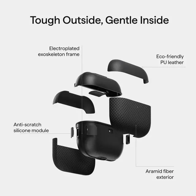 Alt view image 3 of 7 - for AirPods Pro 3 Case MagSafe, Leather & Aramid Woven, Black | Slim-Fit Shockproof Protective AirPods Pro 3 Case Cover, Compatible with MagSafe, Premium Leather & Aramid Fiber Woven
