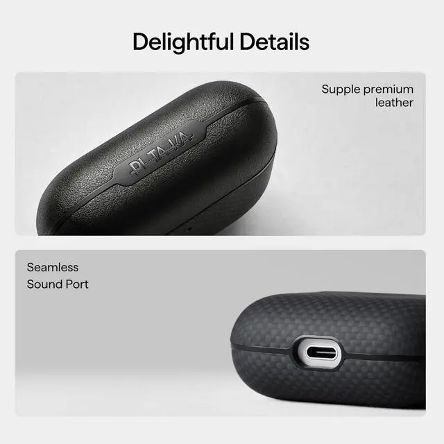 Alt view image 6 of 7 - for AirPods Pro 3 Case MagSafe, Leather & Aramid Woven, Black | Slim-Fit Shockproof Protective AirPods Pro 3 Case Cover, Compatible with MagSafe, Premium Leather & Aramid Fiber Woven