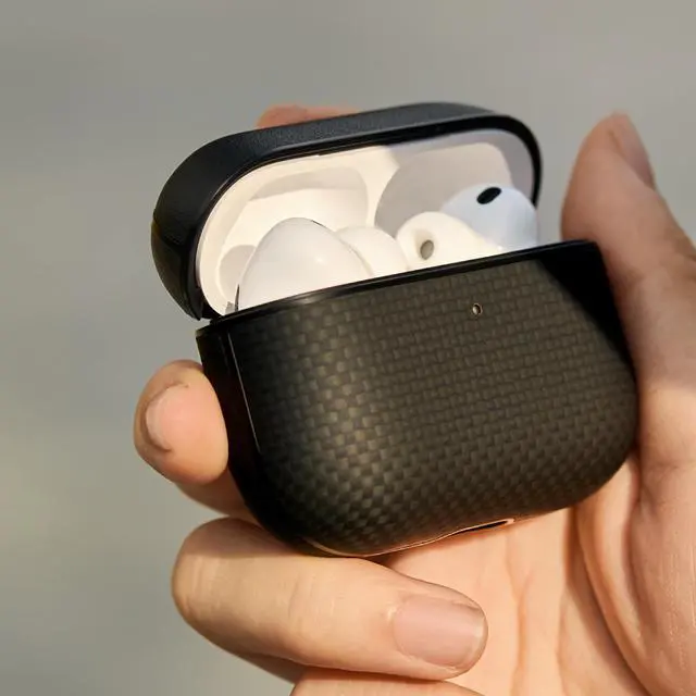 Alt view image 7 of 7 - for AirPods Pro 3 Case MagSafe, Leather & Aramid Woven, Black | Slim-Fit Shockproof Protective AirPods Pro 3 Case Cover, Compatible with MagSafe, Premium Leather & Aramid Fiber Woven
