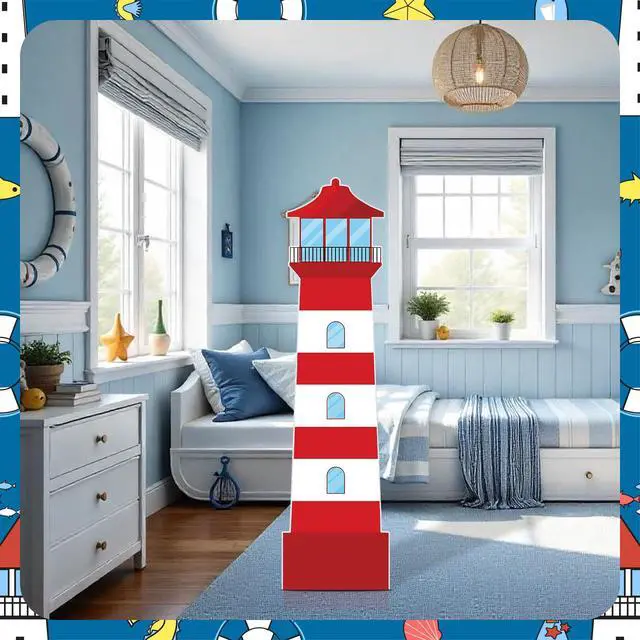 Alt view image 4 of 7 - 5.25 FT Lighthouse Cardboard Cutout for Coastal Nautical Party Outdoor | Let Your Light Shine VBS Decorations Nautical Party Cardboard Cutouts Stand up Lighthouse Photo Booth Backdrop
