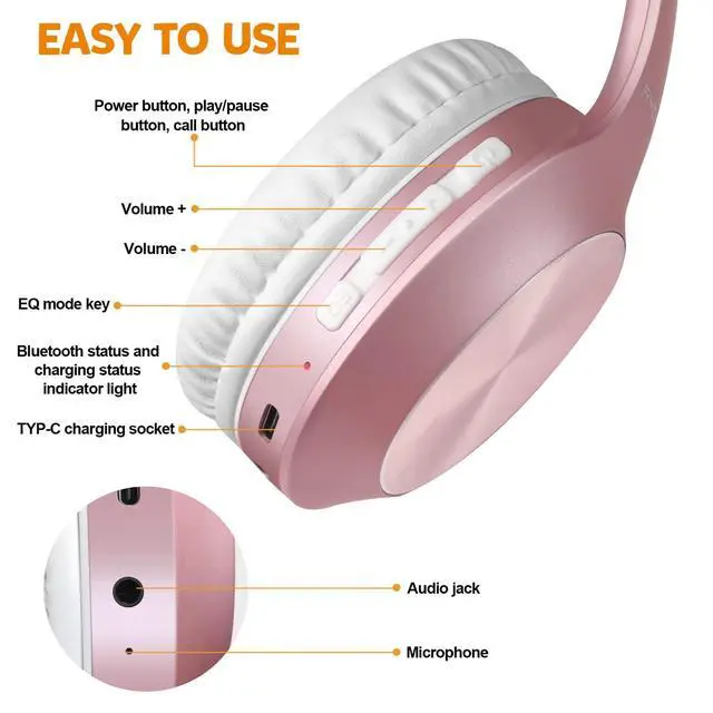 Alt view image 6 of 7 - Wireless Bluetooth Headphones Over Ear 68H Playtime HiFi Stereo Headset with Microphone and 3EQ Modes Foldable Bluetooth V5.3 Headphones for Travel Smartphone Computer Laptop