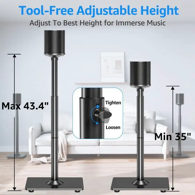 Alt view image 3 of 7 - Speaker Stands for Sonos Era 100, Sonos One, One SL, Play:1, Height Adjustable 35"-43" Floor Standing Speaker Stands Pair with Cable Management, Ear Level Surround Sound, 11lbs Loading, MU9146