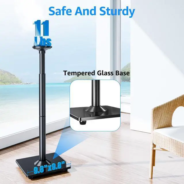 Alt view image 5 of 7 - Speaker Stands for Sonos Era 100, Sonos One, One SL, Play:1, Height Adjustable 35"-43" Floor Standing Speaker Stands Pair with Cable Management, Ear Level Surround Sound, 11lbs Loading, MU9146