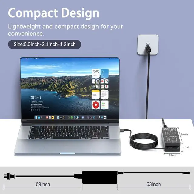 Alt view image 4 of 7 - 100W USB C Laptop Charger Universal Power Adapter Compatible with Lenovo,Mac Book Pro/Air 16, 15, 14, 13 Inch,Dell,Asus and More Chromebook Type C Power Cord