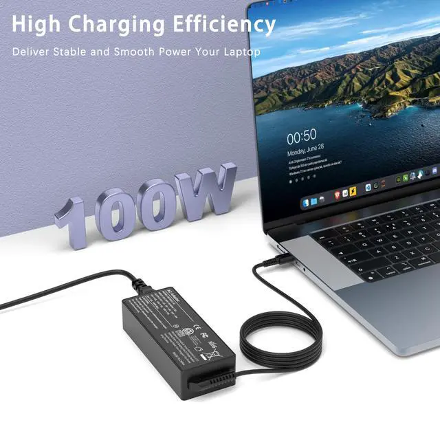 Alt view image 3 of 7 - 100W USB C Laptop Charger Universal Power Adapter Compatible with Lenovo,Mac Book Pro/Air 16, 15, 14, 13 Inch,Dell,Asus and More Chromebook Type C Power Cord