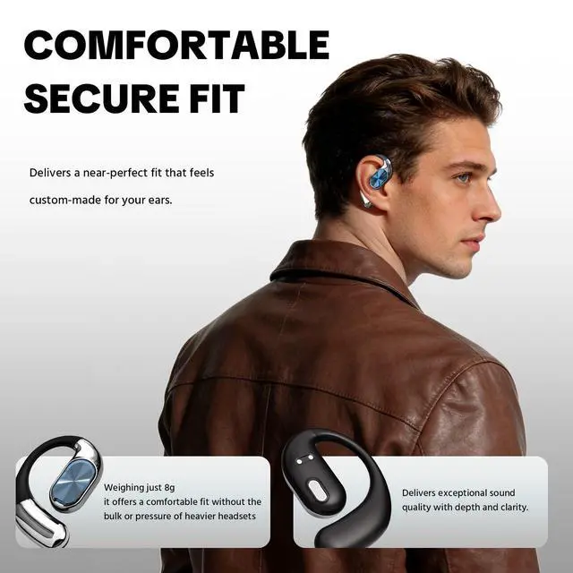Alt view image 4 of 7 - Open-Ear Headphones360° Rotating Charging Case, Ergonomic Earhook | Bluetooth 6.0, IPX5, 60H Playtime, ENC Call Noise Reduction, Superior Sound Quality, Stable Fit for Commute & Workout