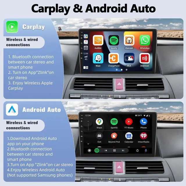Alt view image 5 of 7 - Android 13 Car Stereo for Honda Accord 2008 2009 2010 2011 2012 2013 10.1 Inch Touch Screen 2G+64G CarPlay Android Auto Car Radio Bluetooth GPS Navigation HiFi WiFi FM SWC Backup Camera MIC