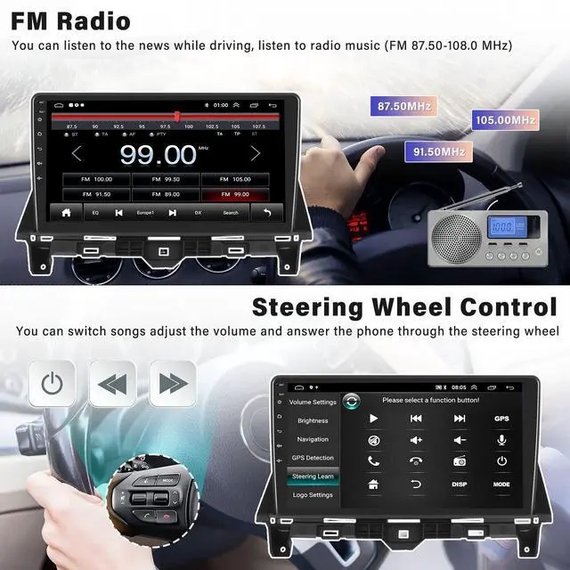 Alt view image 6 of 7 - Android 13 Car Stereo for Honda Accord 2008 2009 2010 2011 2012 2013 10.1 Inch Touch Screen 2G+64G CarPlay Android Auto Car Radio Bluetooth GPS Navigation HiFi WiFi FM SWC Backup Camera MIC