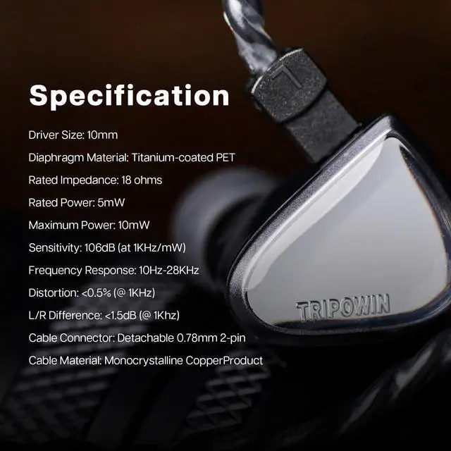 Alt view image 3 of 7 - Tripowin x 0DiBi: Vivace in Ear Monitor, 10mm Titanium Diaphragm Dynamic Driver IEM, HiFi Wired Earbuds Earphone, Gaming Earbuds with 2Pin Detachable Cable for Musicians Audio Enthusiasts