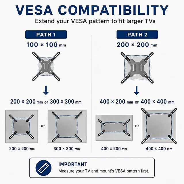 Alt view image 2 of 7 - Mount-It VESA Mount Adapter Kit, 200x200 to 400x400mm, Fits 32-55" TVs | Heavy-gauge steel kit converts 200x200mm mounts to fit 400x200 and 400x400mm patterns