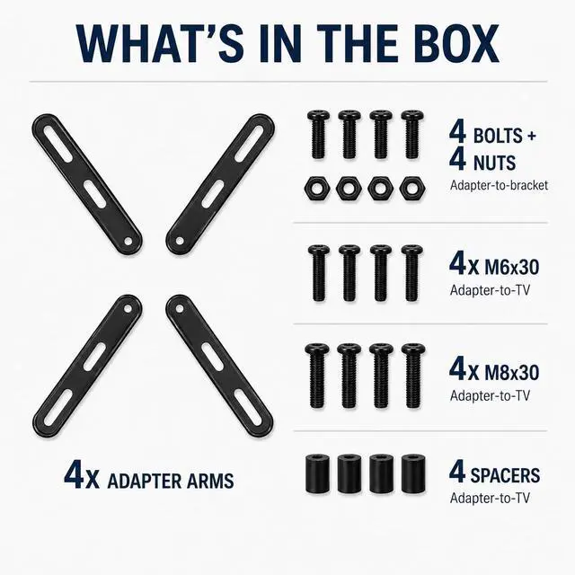 Alt view image 6 of 7 - Mount-It VESA Mount Adapter Kit, 200x200 to 400x400mm, Fits 32-55" TVs | Heavy-gauge steel kit converts 200x200mm mounts to fit 400x200 and 400x400mm patterns
